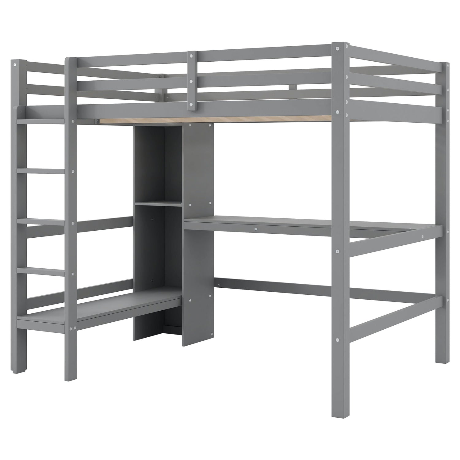 Loft Bed With Built In Desk And Multifunction Shelves