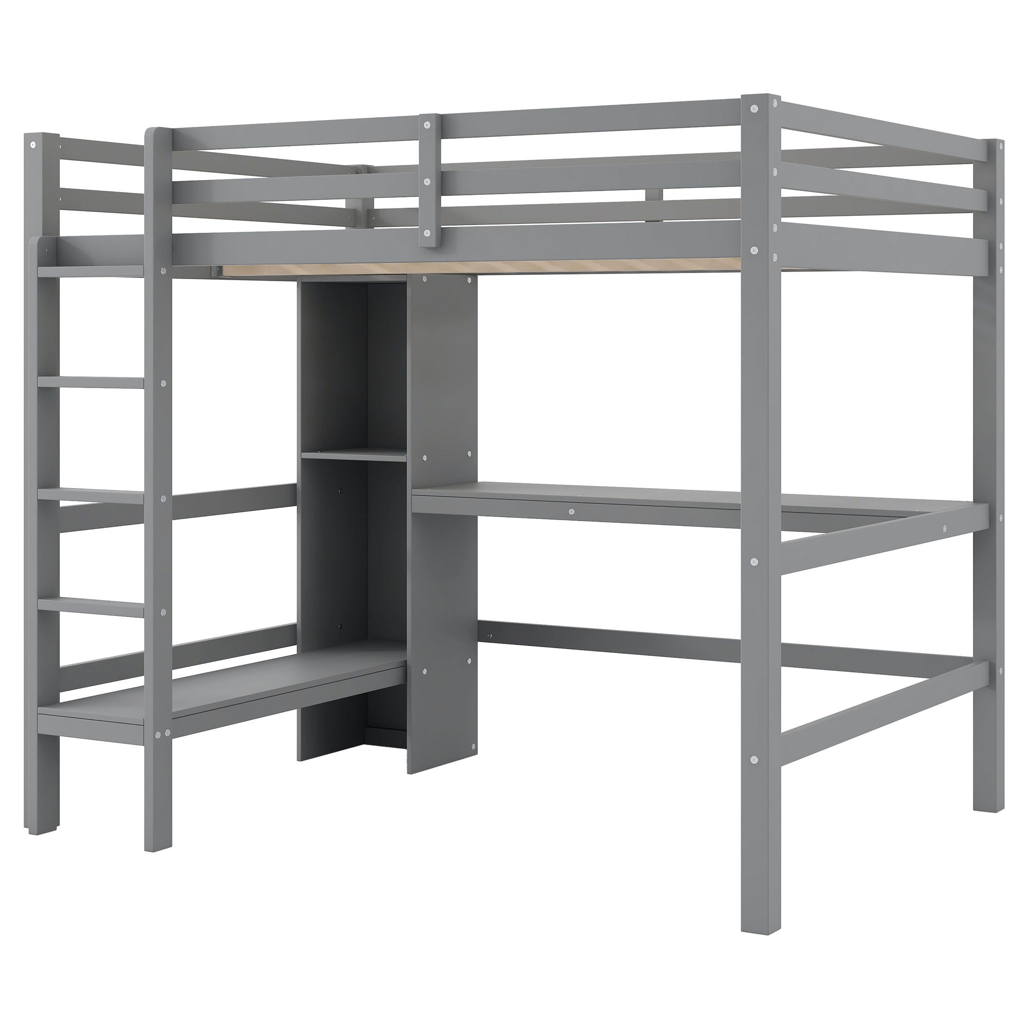 Loft Bed With Built In Desk And Multifunction Shelves