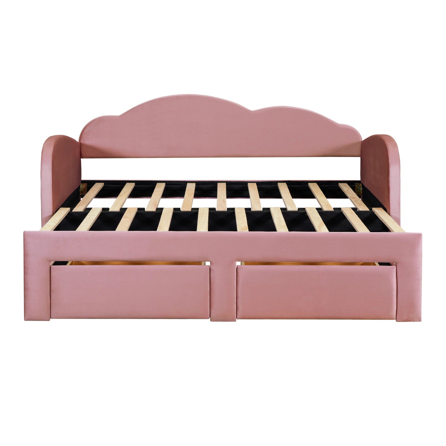 Upholstered Daybed With Cloud-Shaped Backrest, Trundle &amp; 2 Drawers And USB Ports