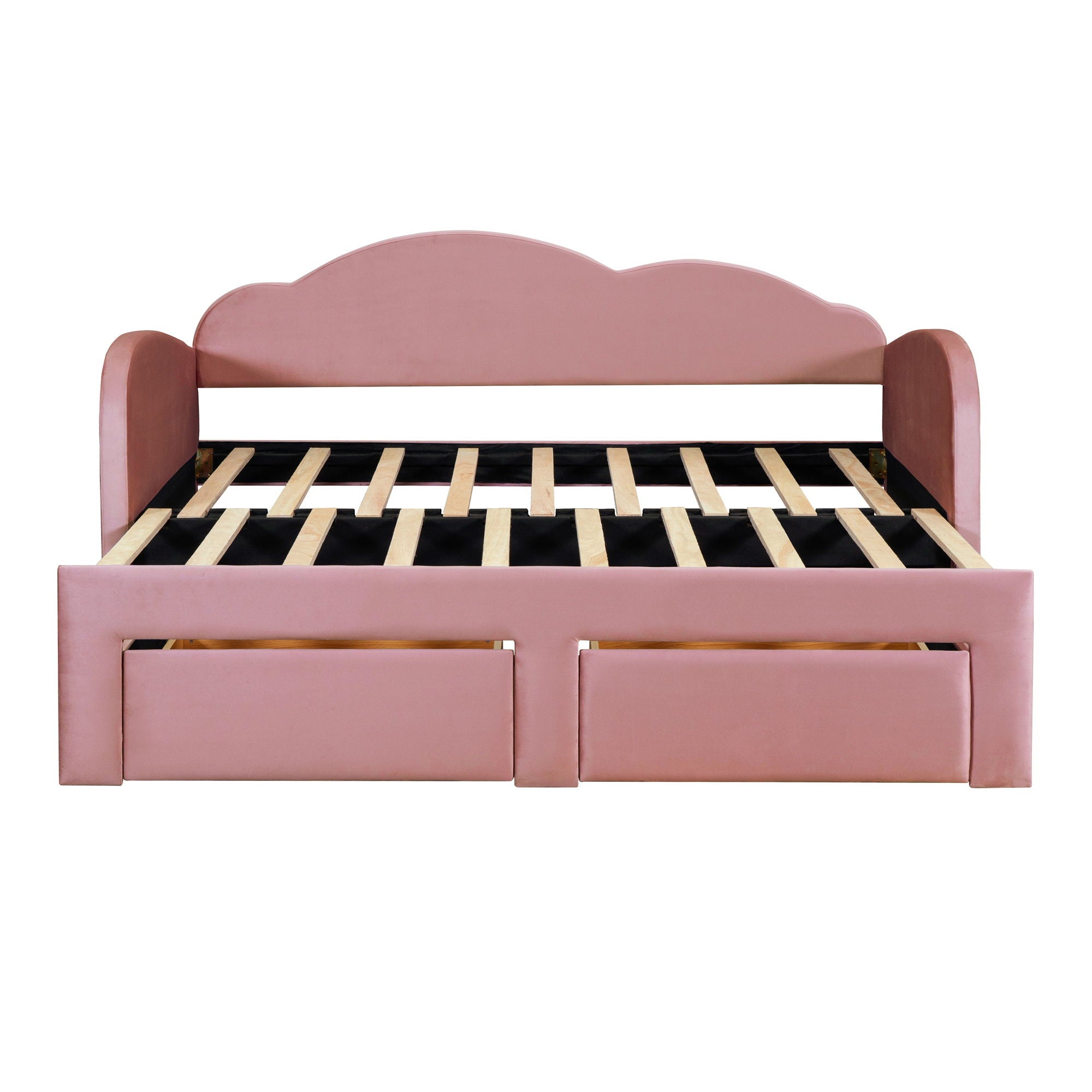 Upholstered Daybed With Cloud-Shaped Backrest, Trundle &amp; 2 Drawers And USB Ports