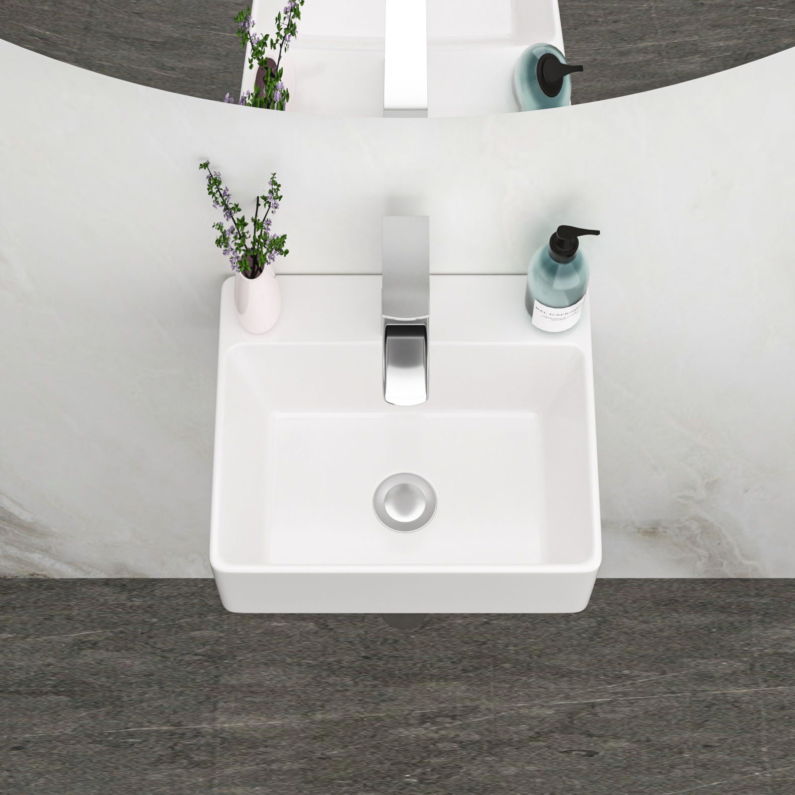 Ceramic Rectangle Wall Mount Bathroom Sink With Single Faucet Hole