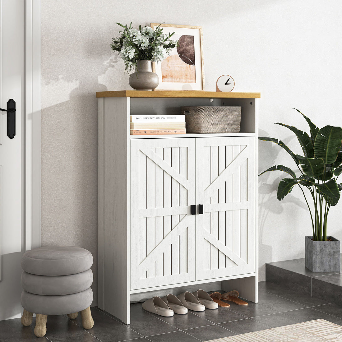 Modern Minimalist Shoe Cabinet With Sliding Door Design - White