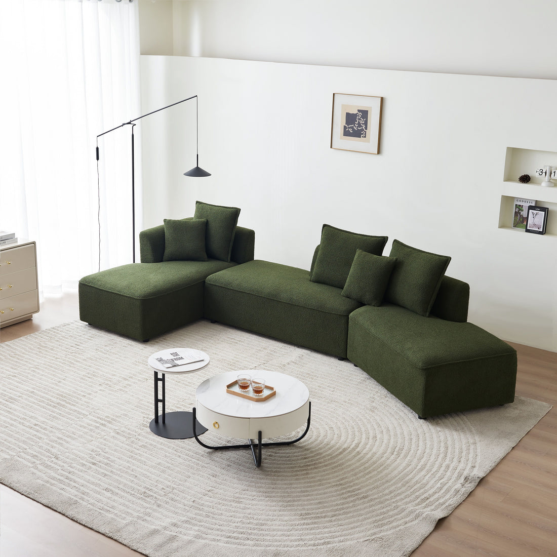 Curved Modular Sectional Sofa For Living Room, Oversized L Shaped Couch With Chaise Lounge Sofa Set, Upholstered Sofa With 3 Back Pillows &amp; 2 Throw Pillow, For Home Office