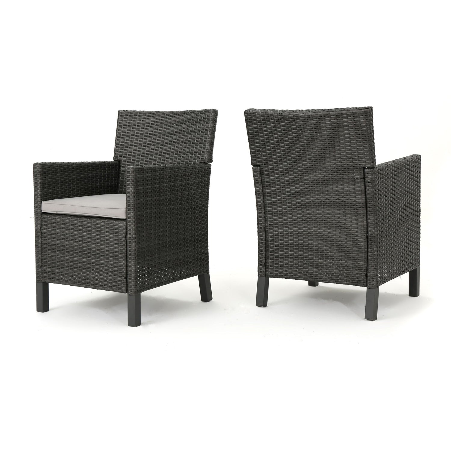 Outdoor Rattan Dining Chair With Straight Legs And Sloped Arms