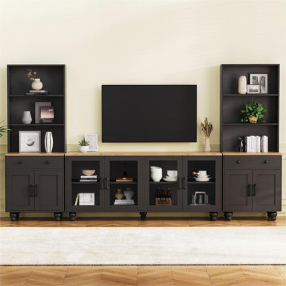 Farmhouse TV Stand With Solid Wood Gourd Shaped Legs For TVs Up To 70&quot;