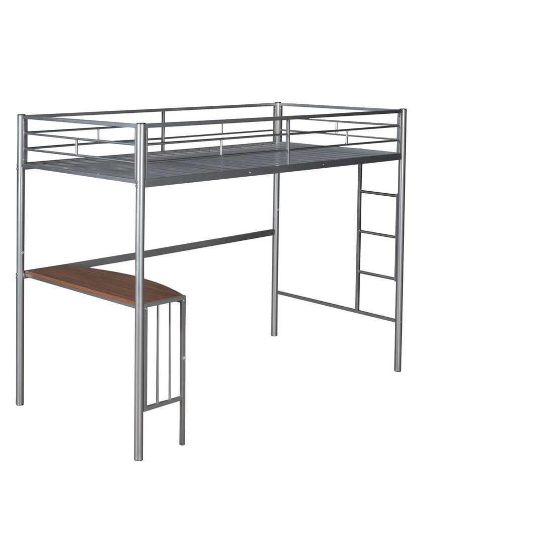 Twin Over Full Bunk Bed With Desk, Ladder And Quality Slats For Bedroom - Silver