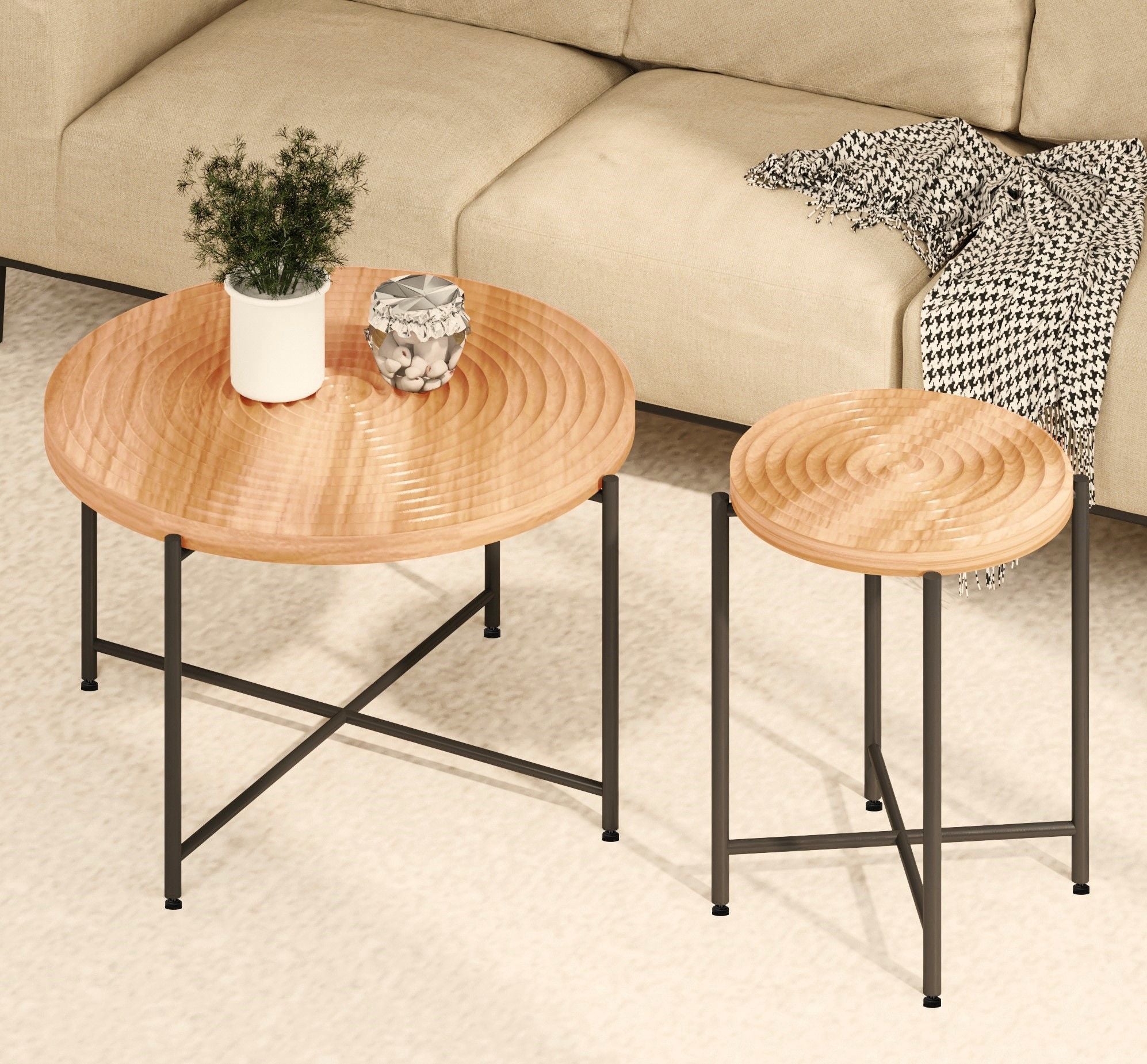 Coffee And End Table Set Waterproof Cover (Set of 2) - Natural Wood / Brown