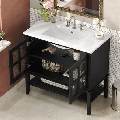 Bathroom Vanity With Ceramic Sink, Adjustable &amp; Open Shelf