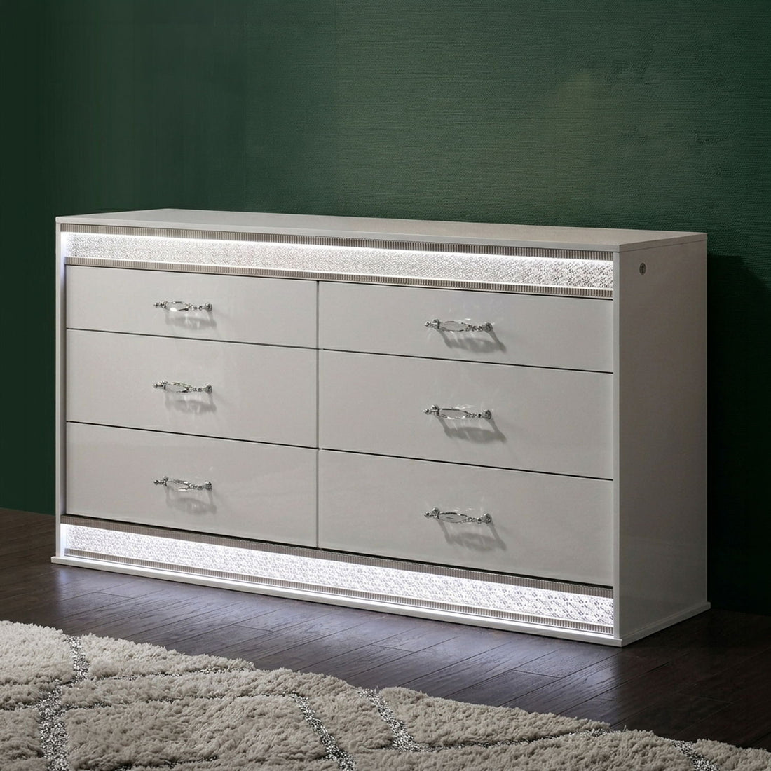 Glam - 6 Drawer Dresser &amp; LED Lighting (Includes Dresser Only) - White