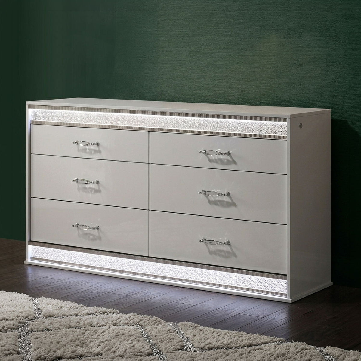 Glam - 6 Drawer Dresser &amp; LED Lighting (Includes Dresser Only) - White