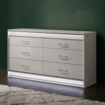 Glam - 6 Drawer Dresser &amp; LED Lighting (Includes Dresser Only) - White