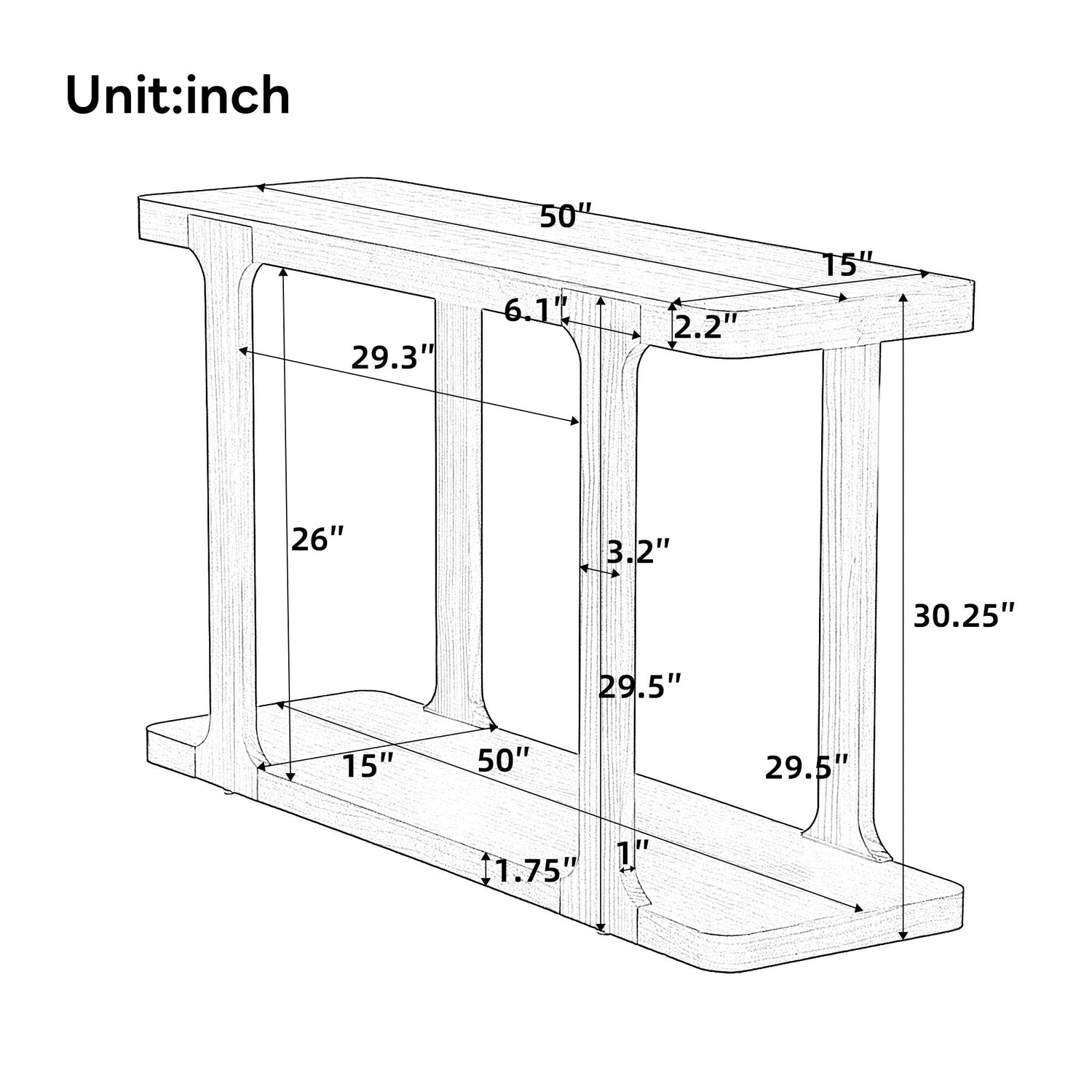 Console Table &amp; Bottom Shelf - Walnut