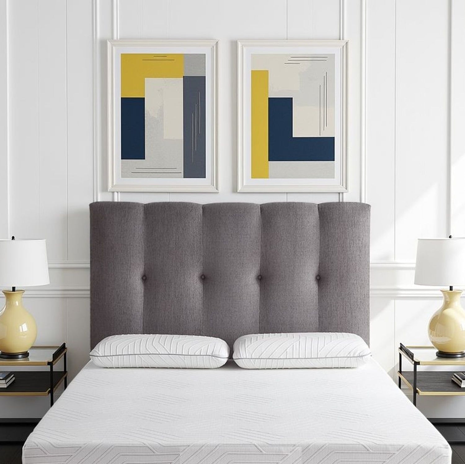 Bridgevine Home - Queen Size Tufted Upholstered Headboard With Nailhead Trim - Gray