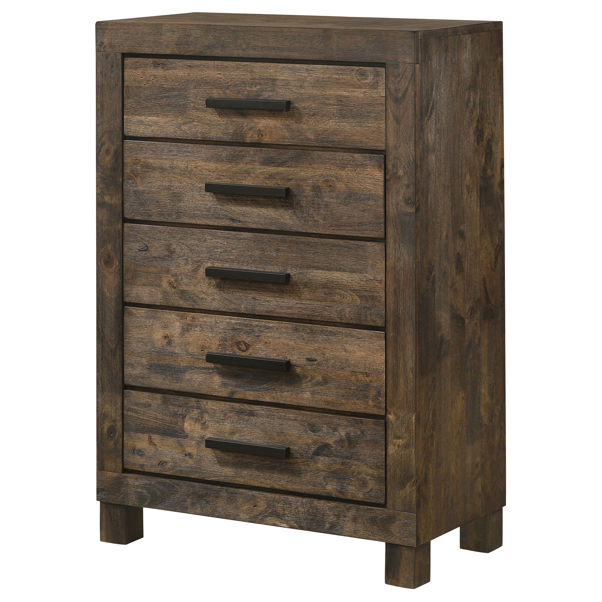 Bren - 5 Drawer Chest With Handles And Block Legs - Rustic