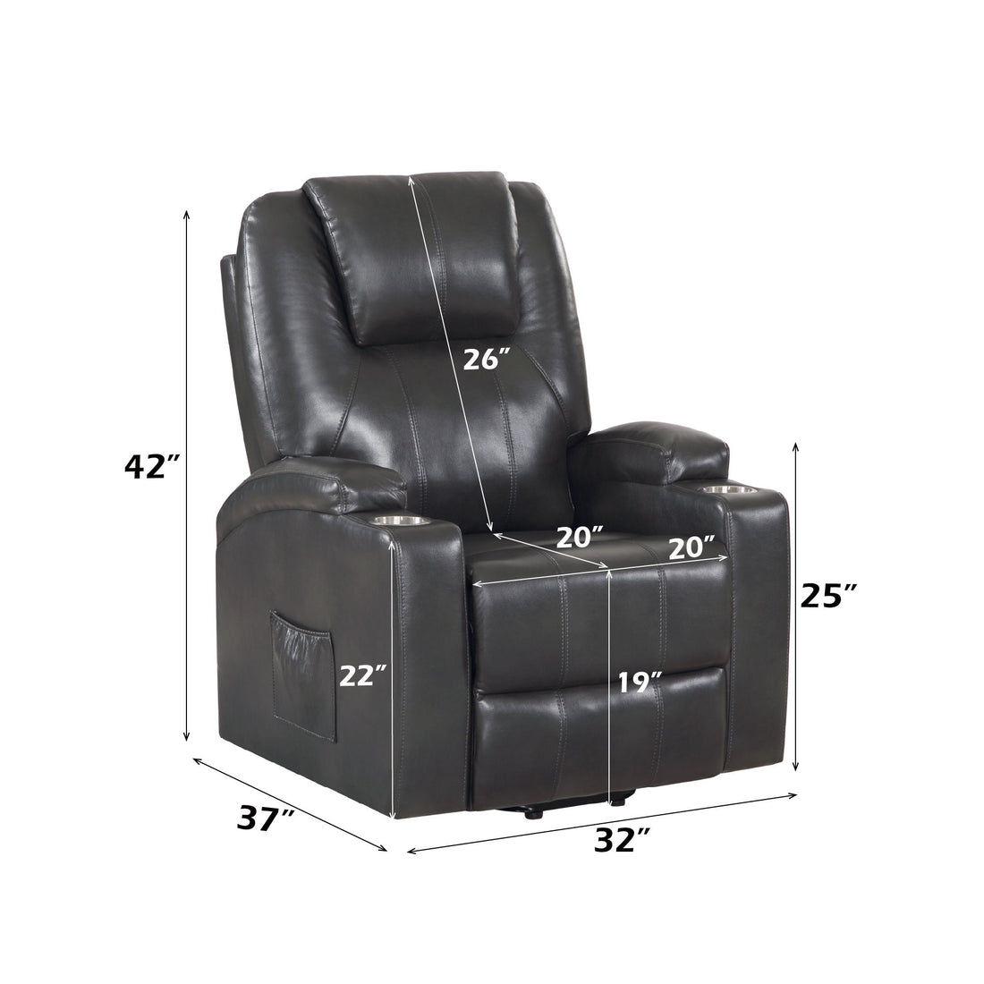Recliner With Power Lift &amp; Massage - Gunmetal