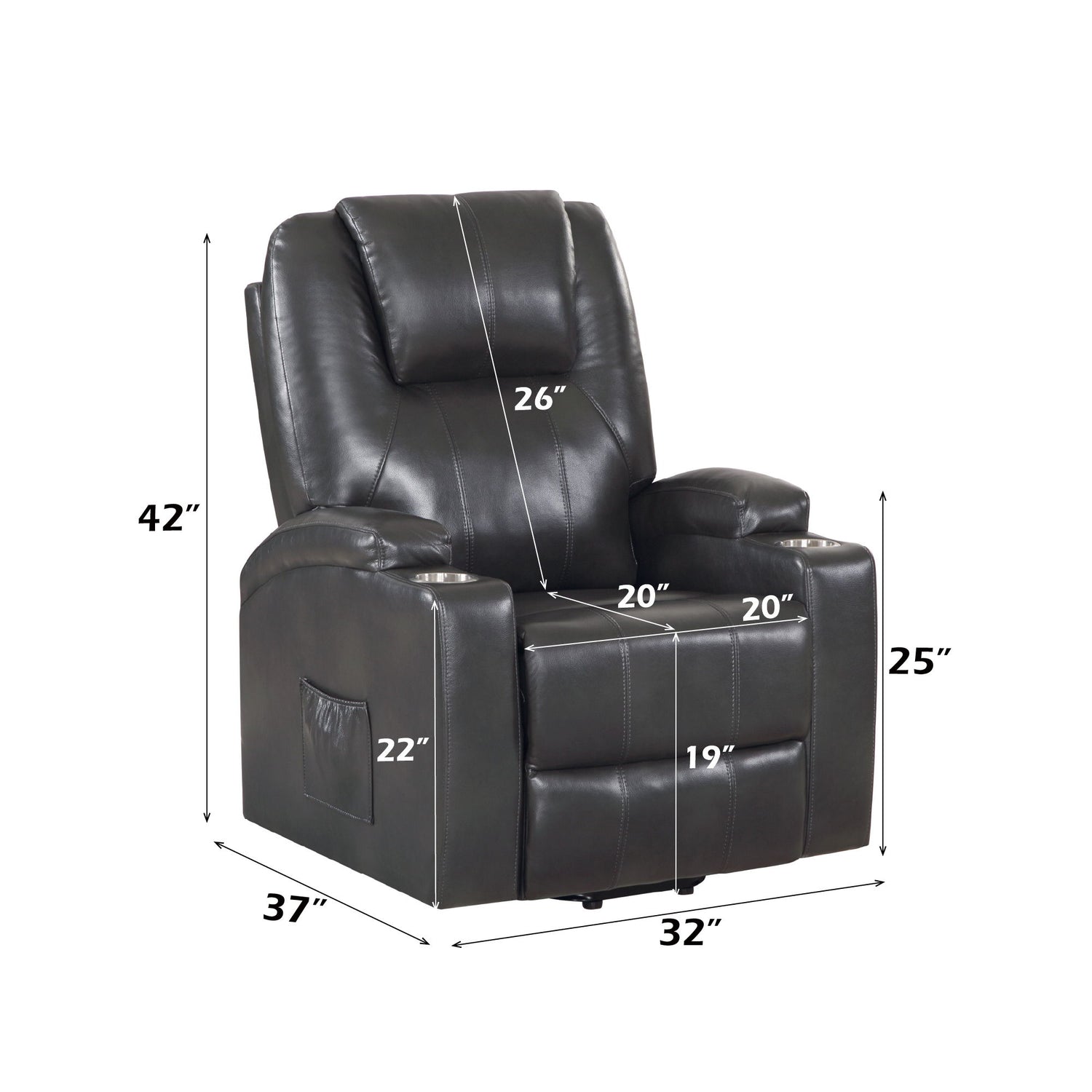Recliner With Power Lift &amp; Massage - Gunmetal