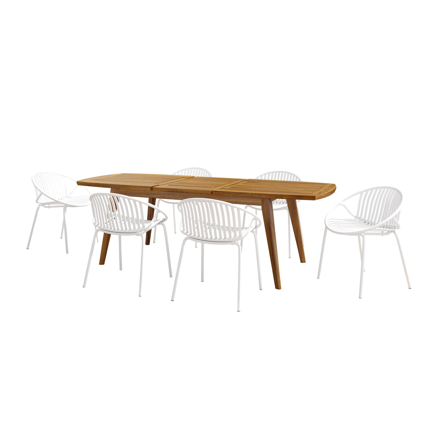 Modern Outdoor 7 Piece Expandable Dining Set With Stackable Chairs