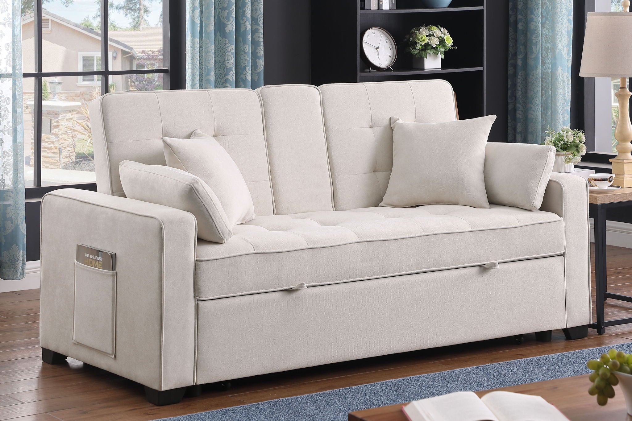 Cody II - 69.5&quot;W Woven Fabric Convertible Sleeper Loveseat with Cup Holder
