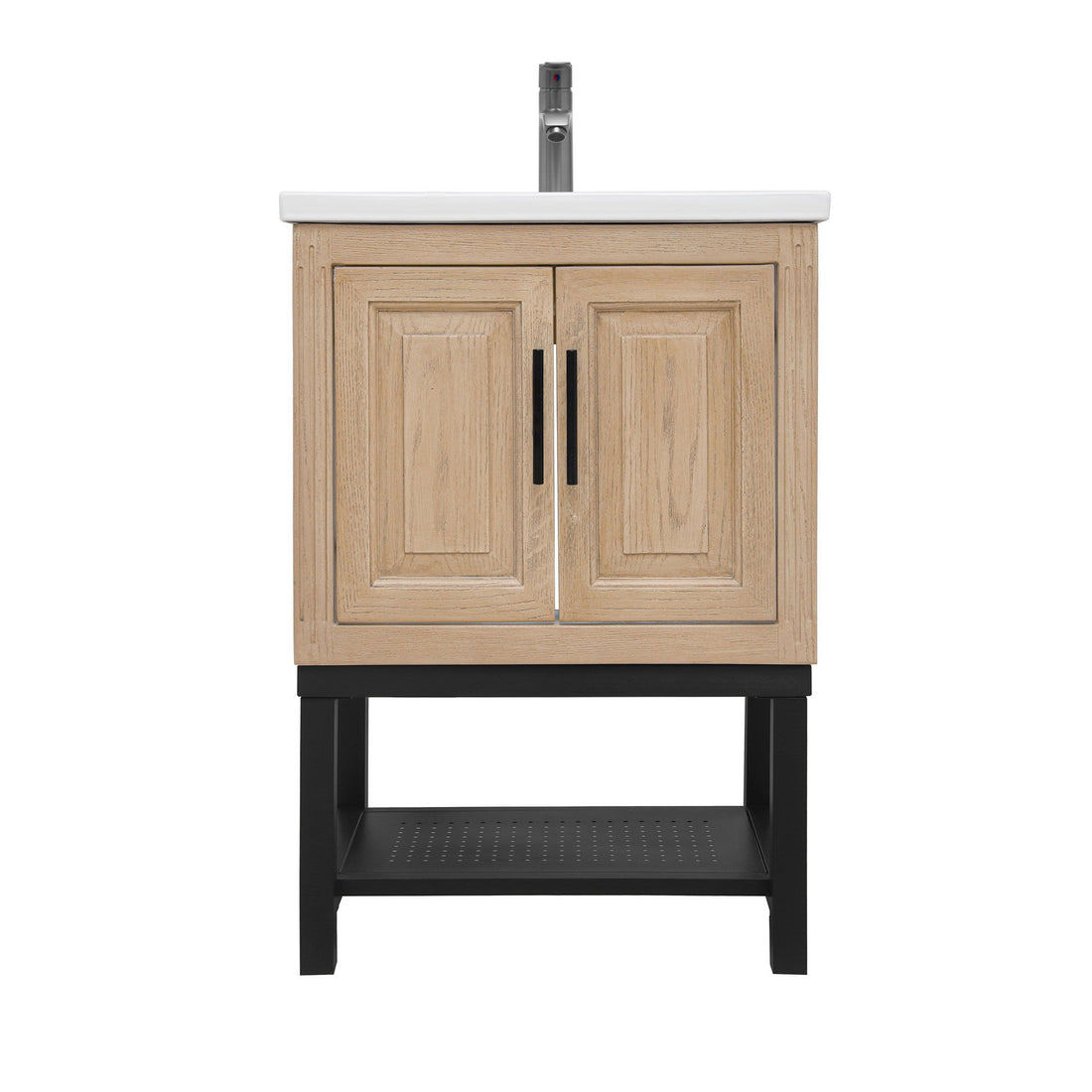 Modern Freestanding Bathroom Vanity With Ceramic Sink, Hot And Cold Faucet, Storage Cabinet &amp; Open Shelf