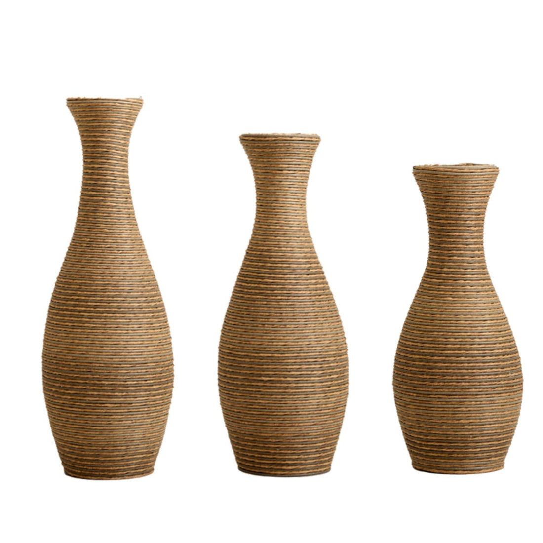 3 Piece Artificial Rattan Floor Vase Set Decorative Accent For Living Room, Hallway &amp; Entryway, Ideal For Dried Or Silk Flower Arrangements - Beige