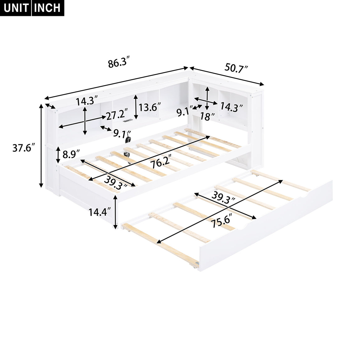 Daybed With Trundle, Storage Cabinets, USB Ports