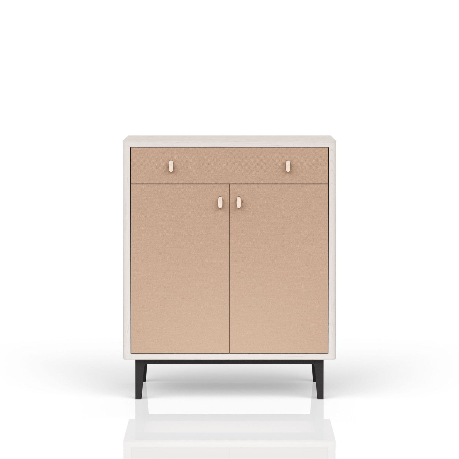 Contemporary Bar Cabinet With Large Storage - White / Pecan