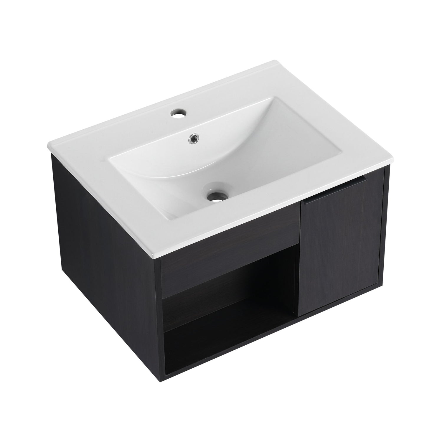 Wall Mounted Floating Bathroom Vanity With Open Shelf &amp; Soft Close Door