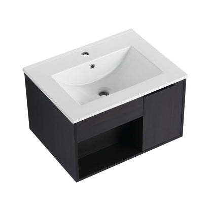 Wall Mounted Floating Bathroom Vanity With Open Shelf &amp; Soft Close Door