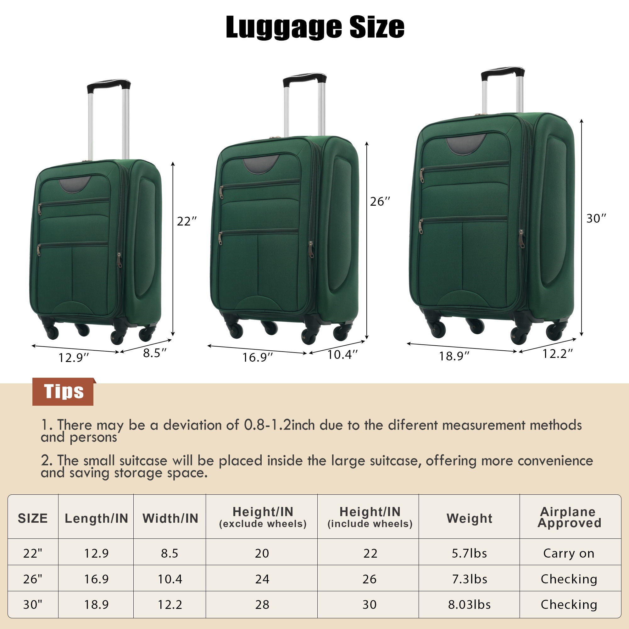 Softside Luggage Expandable Set With Duffel Bag Upright Spinner