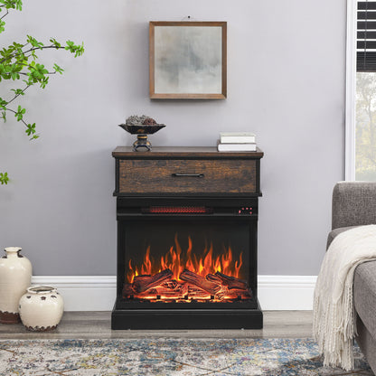 25&quot; Stand Side Table With 3-Sided Glass Electric Fireplace - Antique Black