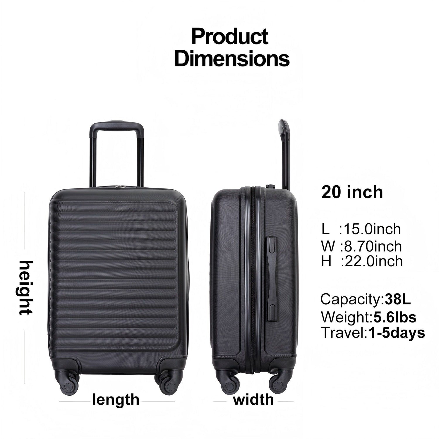 20&quot; Carry On Luggage Lightweight Suitcase, Spinner Wheels