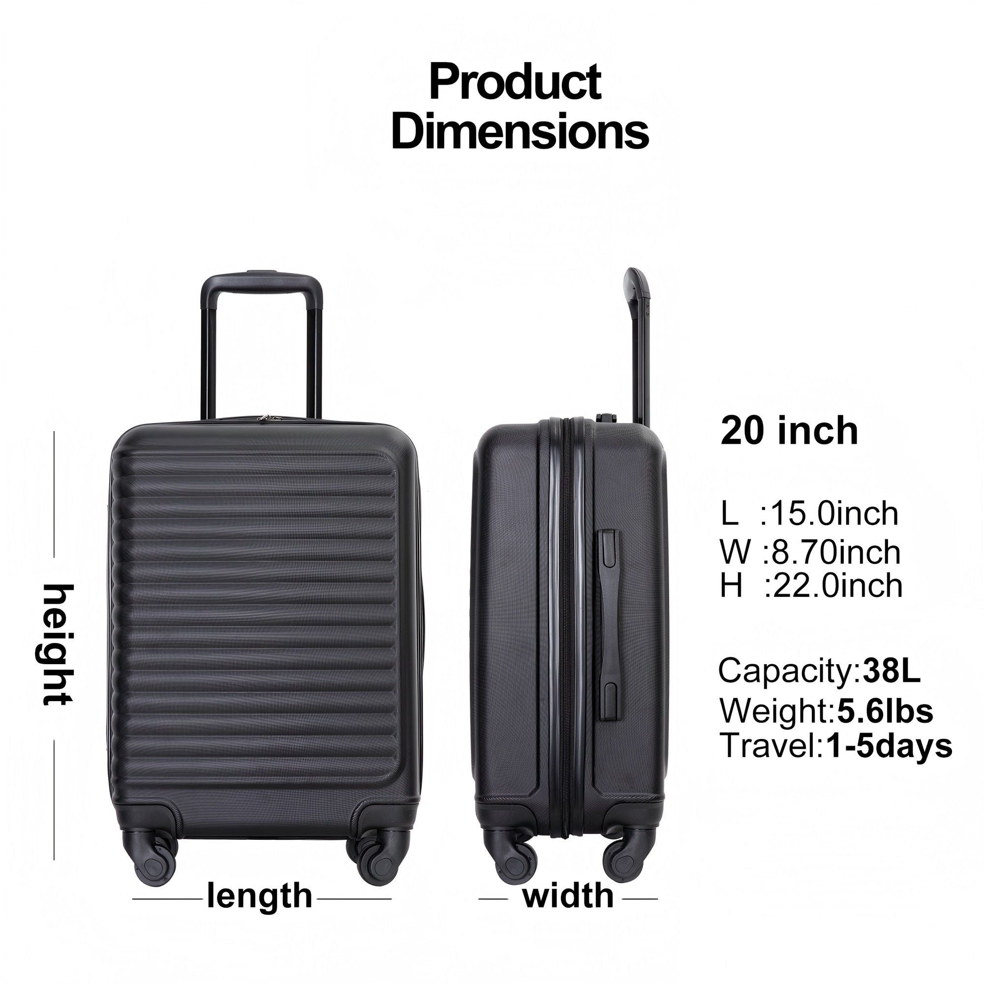 20&quot; Carry On Luggage Lightweight Suitcase, Spinner Wheels