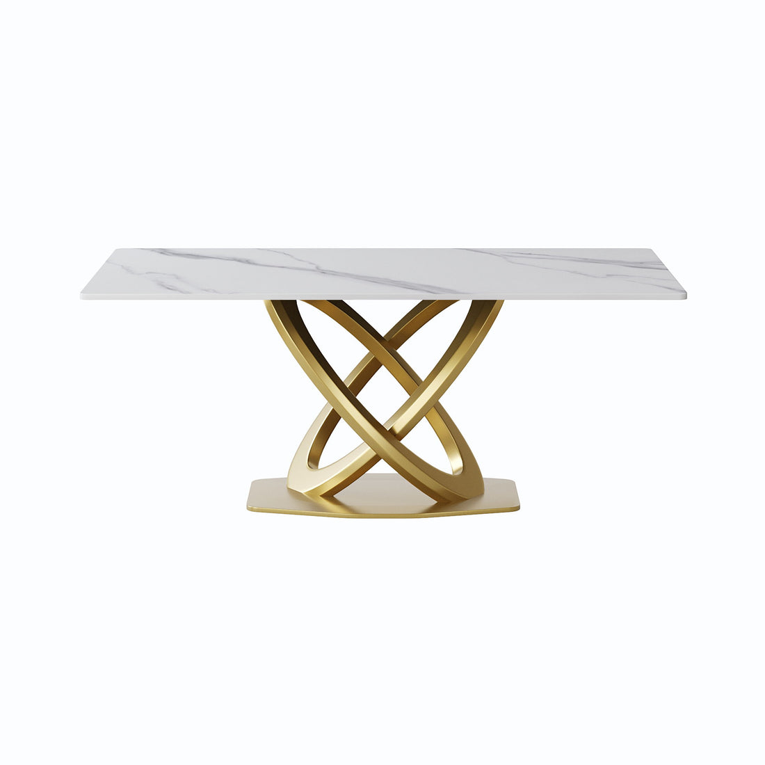 70.84&quot; Modern Artificial Stone Panel Double-Ring Stainless Steel Metal Legs, Can Accommodate 6-8 People