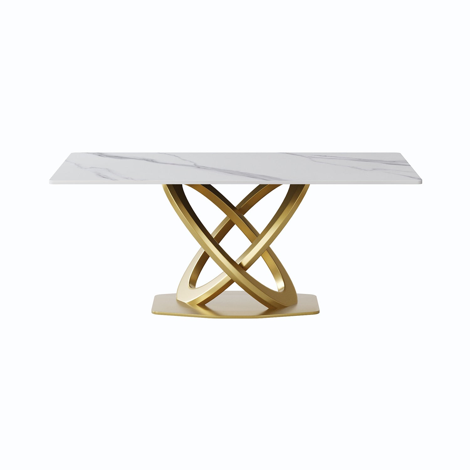 70.84&quot; Modern Artificial Stone Panel Double-Ring Stainless Steel Metal Legs, Can Accommodate 6-8 People