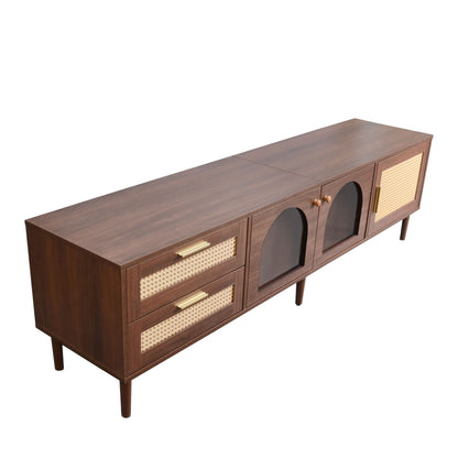 TV Stand With 3 Cabinets &amp; 2 Drawers, LED Light Media Console For TVs Up To 80" - Dark Brown