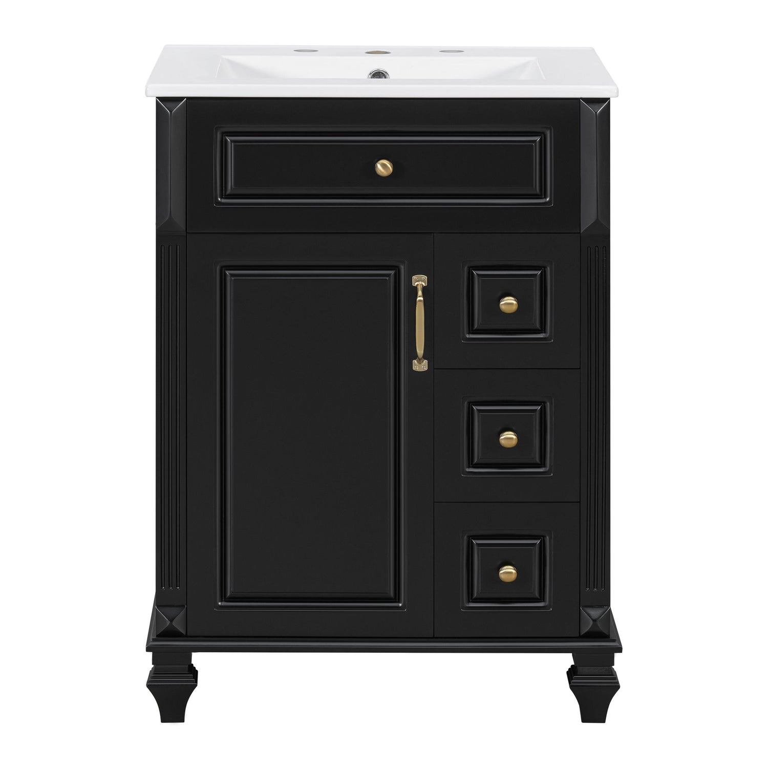 Freestanding Bathroom Vanity With Sink, 3 Drawers &amp; Flip-Out Drawer