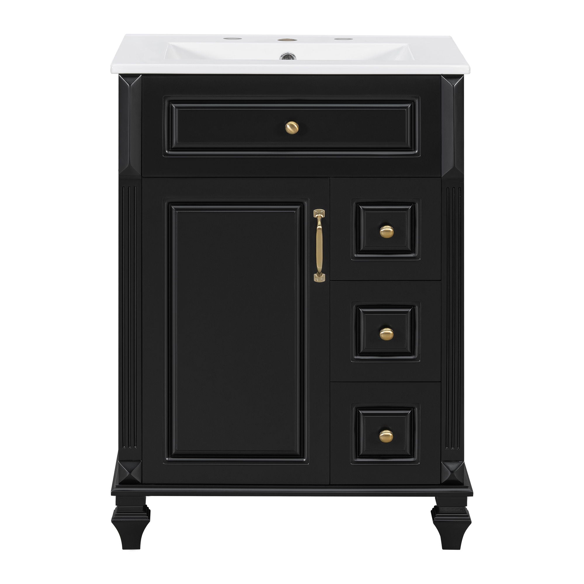 Freestanding Bathroom Vanity With Sink, 3 Drawers &amp; Flip-Out Drawer