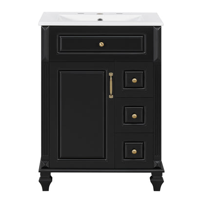 Freestanding Bathroom Vanity With Sink, 3 Drawers &amp; Flip-Out Drawer