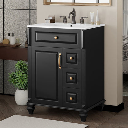 Freestanding Bathroom Vanity With Sink, 3 Drawers &amp; Flip-Out Drawer