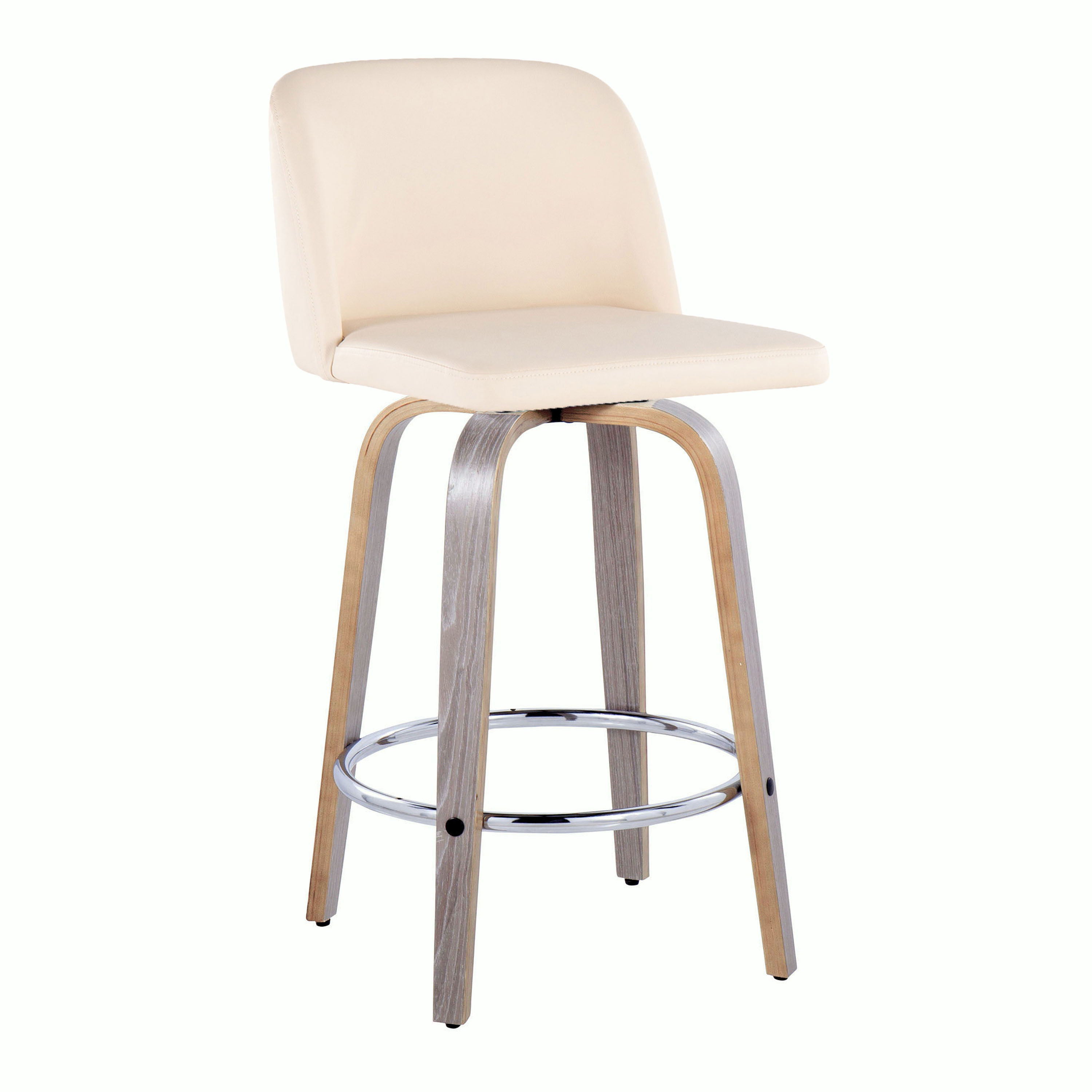 Toriano - Contemporary Fixed Height Counter Stool With Swivel &amp; Round Footrest Modern Design (Set of 2)