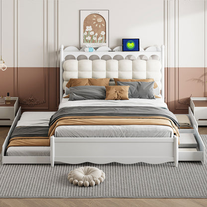 Storage Platform Bed, With 2 Big Drawers, Trundle, One Set Of Sockets &amp; USB Ports
