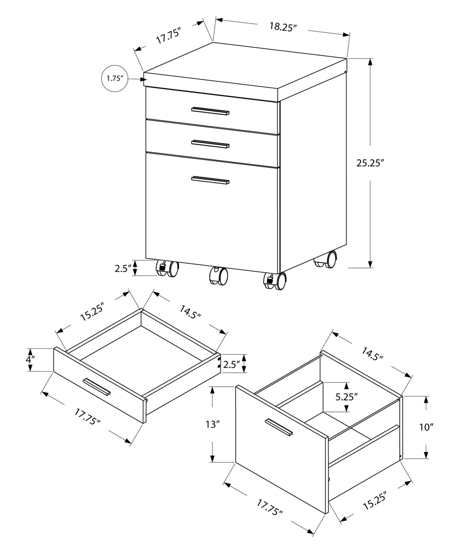 File Cabinet, Rolling Mobile, Storage Drawers, Printer Stand, Office, Contemporary &amp; Modern
