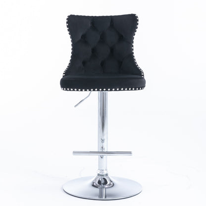 Swivel Velvet Barstools Adjusatble Seat Height From 25-33&quot;, Modern Upholstered Chrome Base Bar Stools With Backs Comfortable Tufted For Home Pub And Kitchen Island (Set of 2)