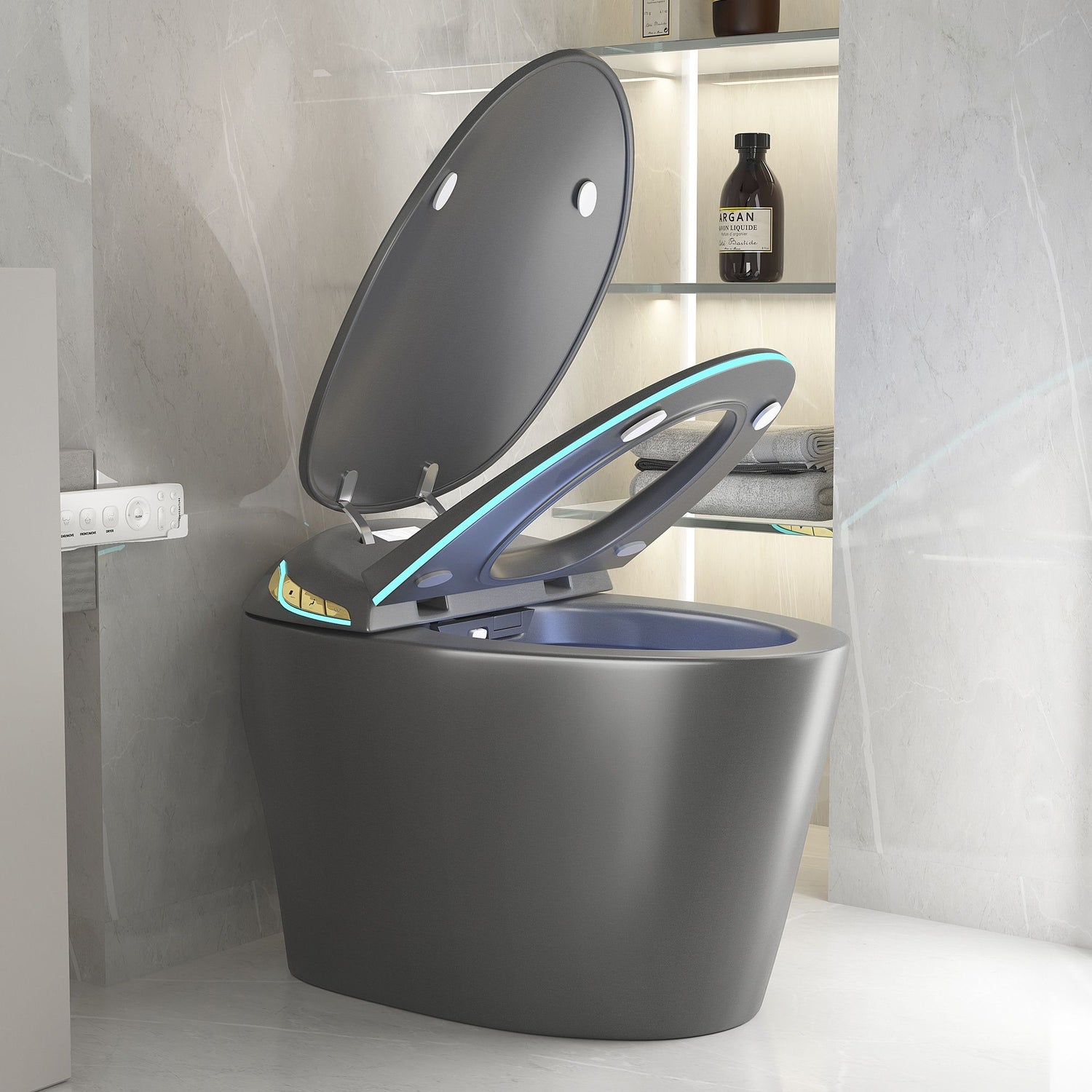Unique Smart Toile With Built In Bidet, Auto Open / Close Seat, Foot Sensor, LED Display, Night Light, Warm Water &amp; Dryer Ceramic
