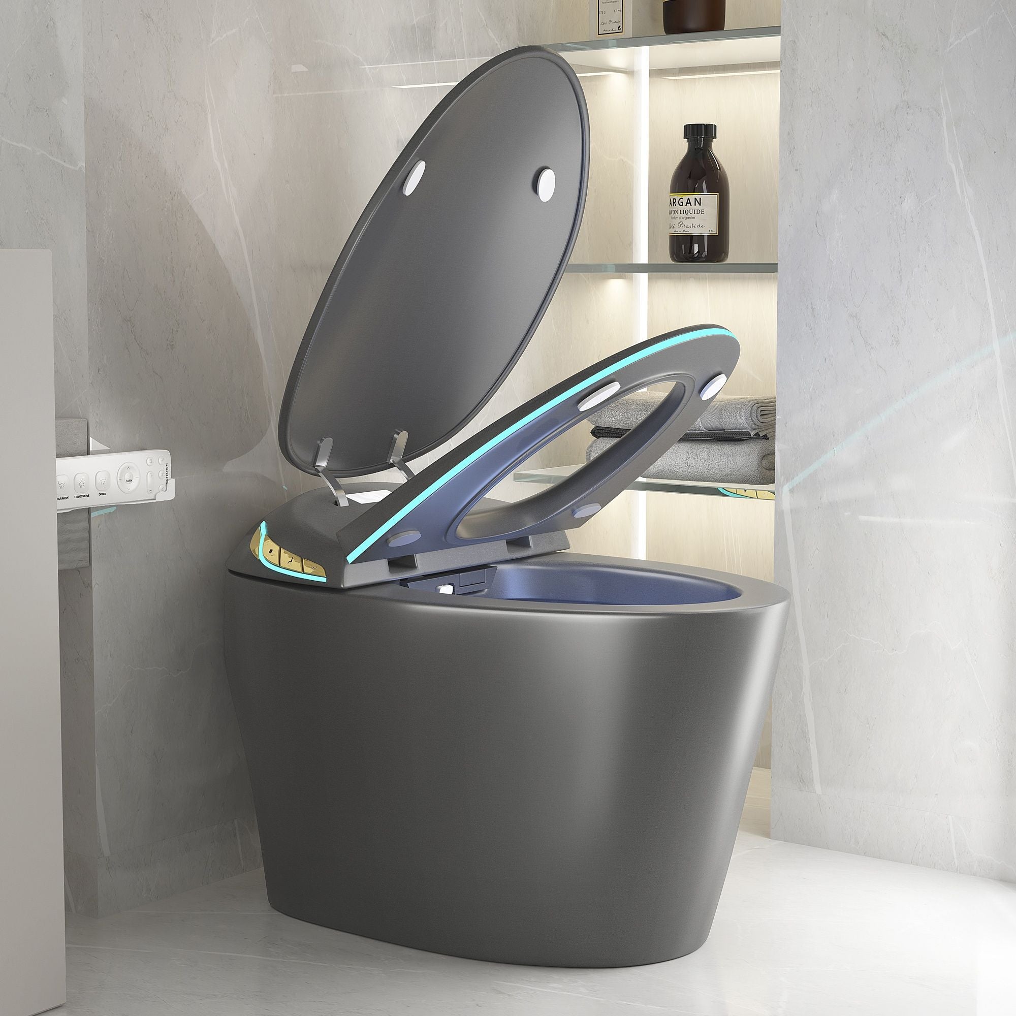 Unique Smart Toile With Built In Bidet, Auto Open / Close Seat, Foot Sensor, LED Display, Night Light, Warm Water &amp; Dryer Ceramic