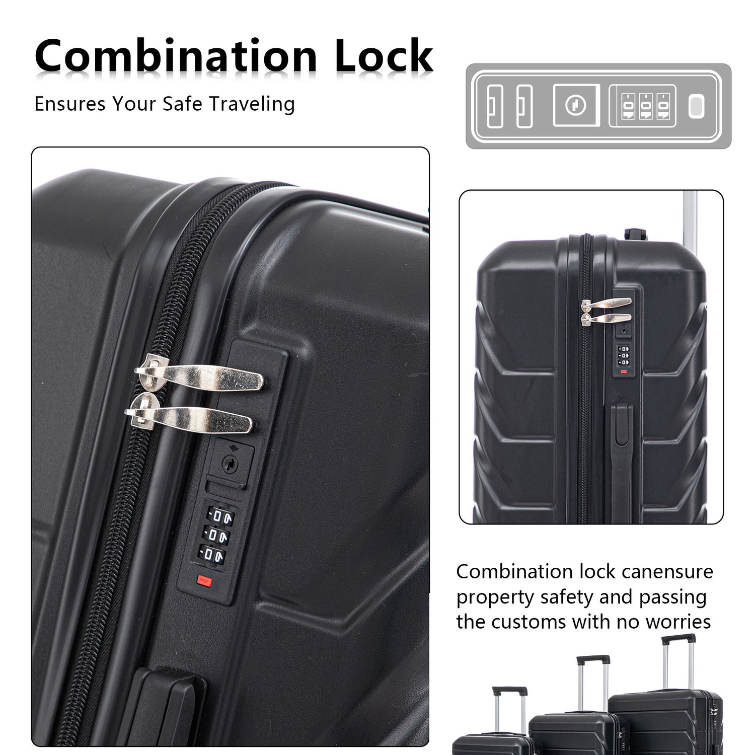 3 Pieces Set 20&quot; / 24&quot; / 28&quot; Spinner Wheel Luggage With Combination Lock