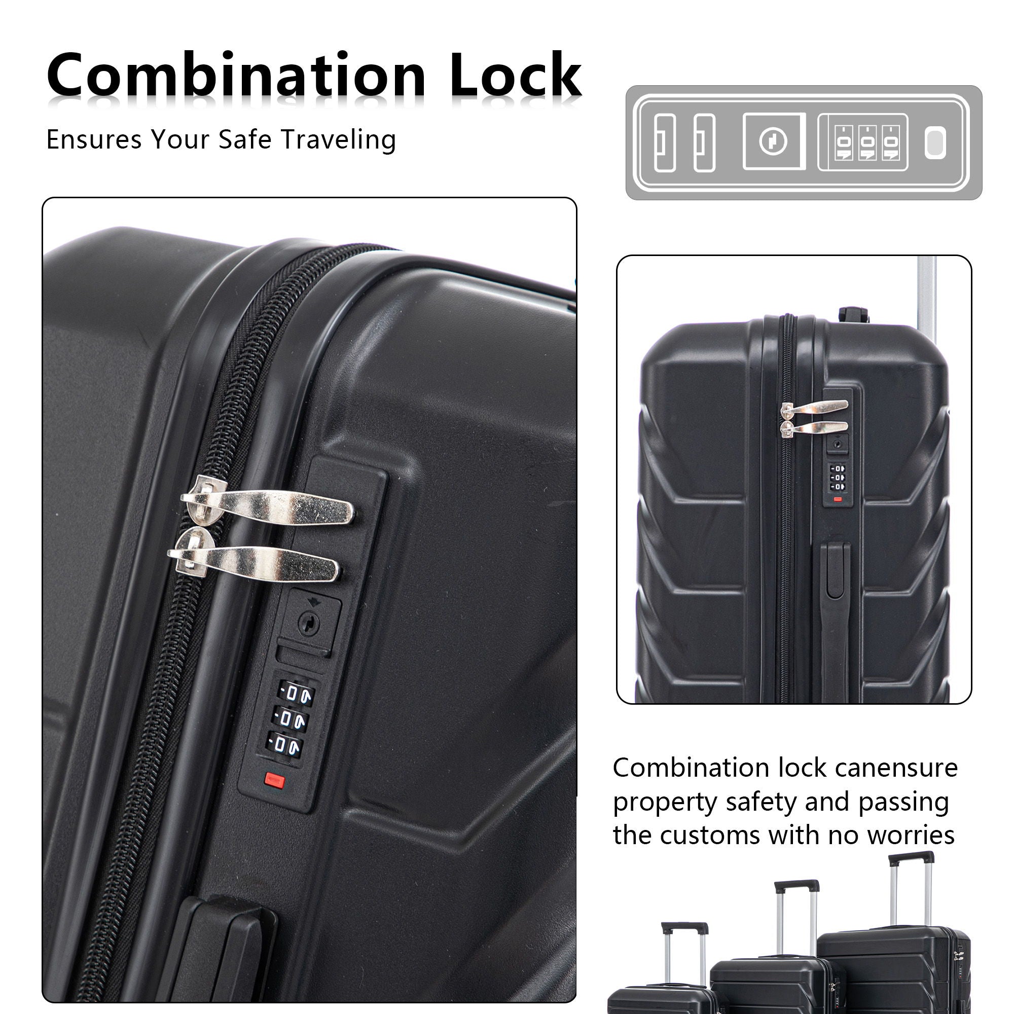 3 Pieces Set 20&quot; / 24&quot; / 28&quot; Spinner Wheel Luggage With Combination Lock