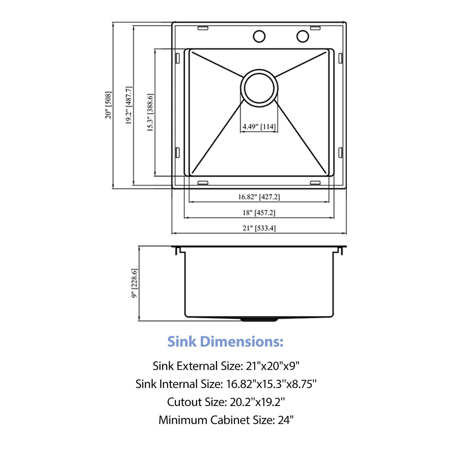 21" Drop In Kitchen Sink With Pull Out Faucet And Sink Cover, 16 Gauge - Brushed Nickel