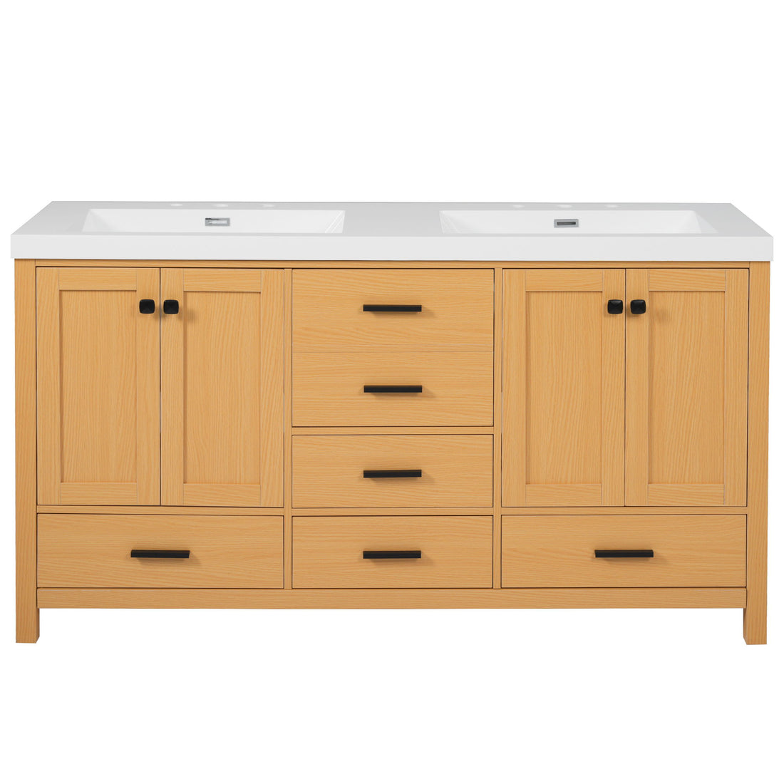 Bathroom Vanity With Double Sink, Soft Close Doors &amp; Drawers Handles - Wood
