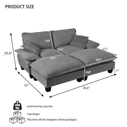 Modular Sectional Sofa With Movable Ottoman &amp; Pillows